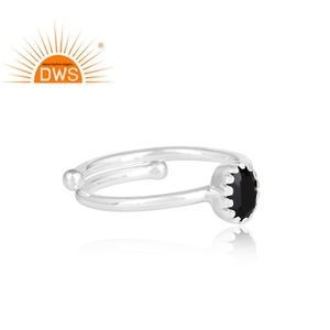 Natural Black Onyx Gemstone <b>Ring</b> 925 Sterling <b>Silver</b> Oval Shape <b>Adjustable</b> Trendy Wedding Party Wear Jewelry - Product Image 3