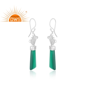Boucles d'oreilles longues en Onyx vert, bijoux en pierre précieuse, forme goutte, 925, vente en gros - Product Image 2