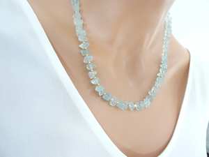 Collar de cristal de piedras preciosas en bruto de Aguamarina Natural, Plata de Ley 92,5, 22 "de largo, fabricación de joyería para mujer - Product Image 5