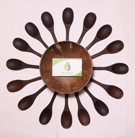 Set Peralatan Makan Sekali Pakai Ramah Lingkungan dari Kayu Kelapa dengan Pisau dan Mangkuk Kerajinan Kayu untuk Berkemah