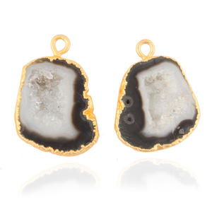 Fournitures de bijoux en pierres précieuses Agate druzy naturelle géode tranche paire connecteur galvanoplastie simple caution fabrication de bijoux faits à la main - Product Image 3