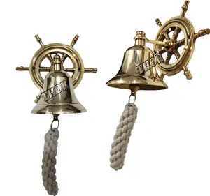 Wall Hanging Bell Brass Polished Dinner Tip Indoor/Outdoor Nautical Bells Mounting Hardware Bracket Ship Boat Maritime Decor