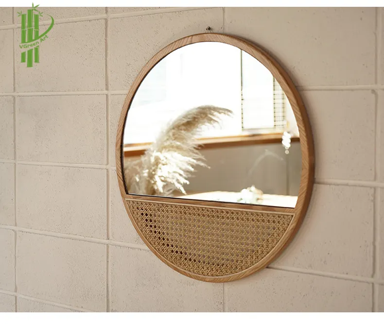 Specchio rotondo in Rattan decorazioni per la casa arte appeso a parete specchio in legno di bambù di alta qualità realizzato in Vietnam per bagno o camera da letto