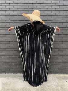 Women's Comfortable Black <b>Tie</b>-Dye Kaftan <b>Floral</b> V-Neck Loose Fitting Floor-Length Woven Rayon Fabric Latest Summer Collection - Product Image 5