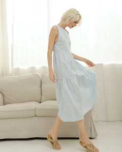 New arrival fashionable trending latest design 2026 white color crepe fabric o-neck sleeveless floor <b>length</b> women linen <b>dress</b> - Product Image 3