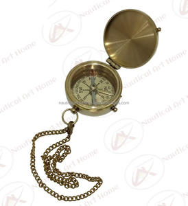 Nautical Brass Flat Compass with Chain - Collectible Vintage Pocket Compass Gift - Marine Magnetic Compass