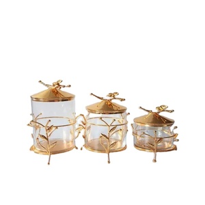 Pots décoratifs en verre et en aluminium, ensemble de 3 récipients, décoratifs ronds, pour fête, maison, fournitures décoratives - Product Image 1