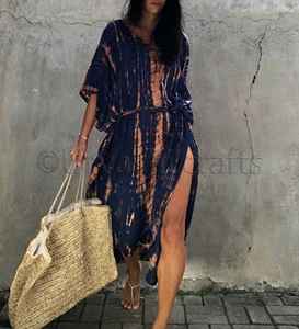 Caftán largo con cuello de pico para mujer, ropa de playa, Tie-Dye, producto más vendido - Product Image 4