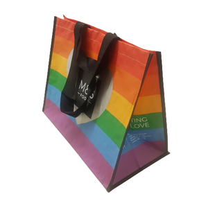 Sacs à provisions à poignée réutilisables en plastique PP tissé écologique plastifié avec logo personnalisé avec fermeture à glissière et motif arc-en-ciel - Product Image 1