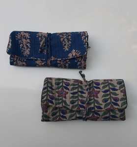 Wholesale Hand Block Printed Fabric Quilted Jewelry Pouch With Multi Pockets Zip Closure String <b>Tie</b> Coin Pouch Women Accessories - Product Image 1