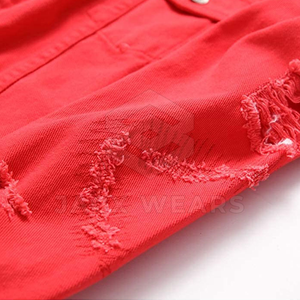 <b>Red</b> Stand Collar Waterproof Windproof Winter 100% Cotton <b>Men's</b> <b>Jeans</b> Jacket Long Sleeves Made in Pakistan - Product Image 5