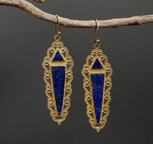 Boucles d'oreilles créoles classiques en laiton avec pierre Dangle & Drop Lapis Pearl et Diamond pour femme pour mariage ou cadeau d'anniversaire - Product Image 2