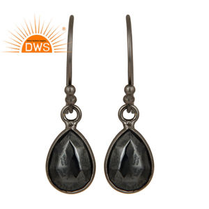 Boucles d'oreilles en argent plaqué rhodium noir personnalisées, vente en gros, bijoux en forme de goutte, pierre précieuse hématite naturelle, fournisseur de bijoux - Product Image 1