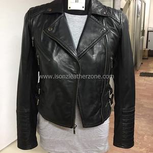 ISONZ High Street Fashion Chaqueta de motocicletas para mujer Primavera Biker Formal con capucha Zona de cuero personalizada Ropa de invierno Tela de bolsillo - Product Image 1