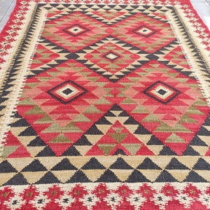 Hand Woven Wool Vintage Kilim Rug Reversible PET Friendly Geometric Pattern Custom Sizes for Living Room Hotel Use Multi Colors - Product Image 1