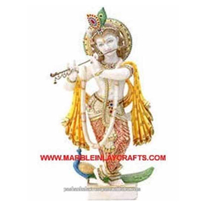 Statue d'idol en marbre Krishna, colorée, paon, livraison gratuite - Product Image 1