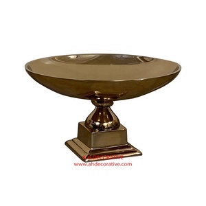 Bol à fleurs en aluminium sur piédestal, plaqué or brillant, rond, décoratif, pour fleurs et fruits, pour la maison, le salon - Product Image 1