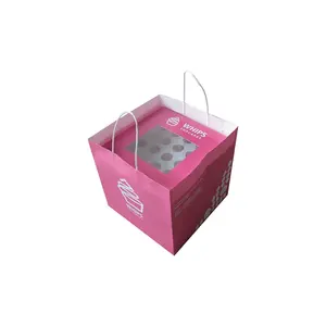 2021 Supply 12 Hole Pink Cup Cake Box With PVC Window On The Top Bakery Paper Bag