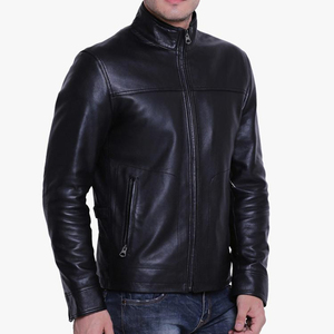 OEM Service Custom Fashion Men Black Solid <b>Leather</b> <b>Jacket</b> High Quality Biker <b>Jacket</b> Wholesale <b>Leather</b> Outerwear - Product Image 1