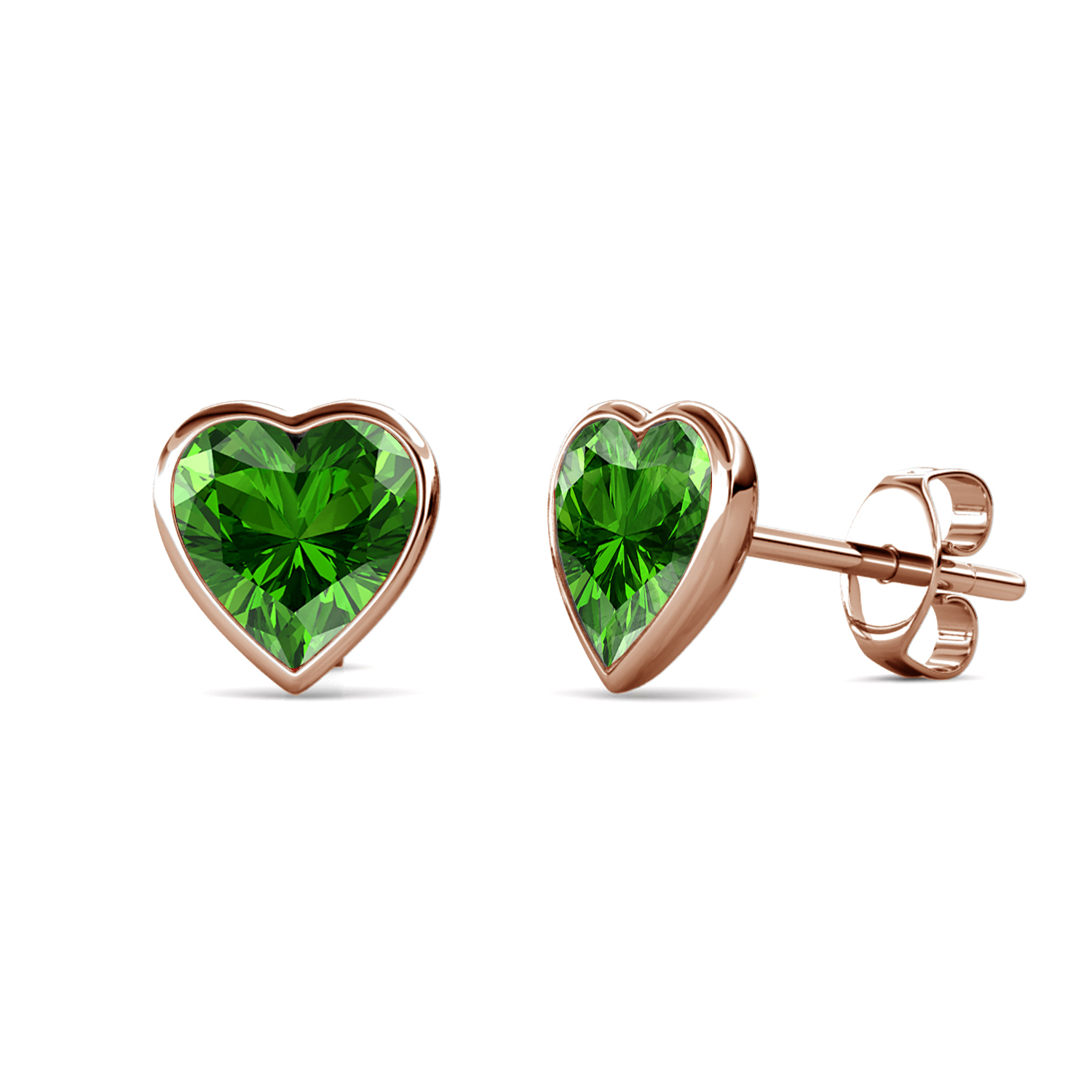 Brass With 18k RG Green Heart Shaped Crystal Stud Earrings