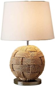 Rope Work Metal Boll <b>Round</b> Fabric Shade Decorative LED <b>Table</b> Lamp with Warm <b>White</b> Light for Hotel and Reading Use - Product Image 2