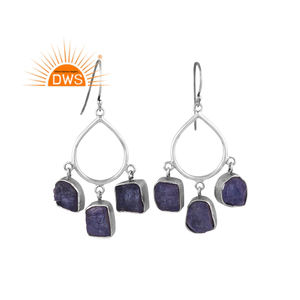 ต่างหูระย้าประดับพลอยแทนซาไนต์ดิบเงินแท้ชุบออกซิไดซ์ รุ่นฮิตปี 2026 สำหรับผู้หญิง จากผู้ผลิตเครื่องประดับ - Product Image 1