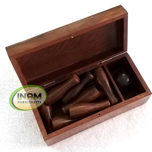 Jeu de bowling vintage de qualité artisanale avec boîte / Boîte de jeu en bois avec incrustations en laiton - Product Image 1