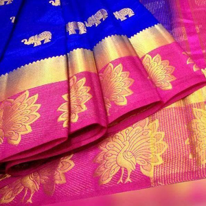 Saree de diseño indio de aspecto occidental con seda pesada - Product Image 1