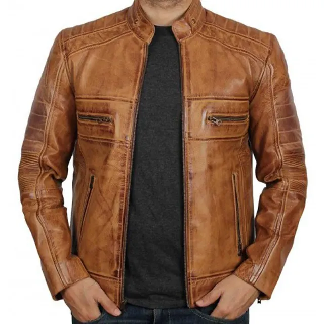 उच्च गुणवत्ता वाले पुरुषों चमड़े के कोट थोक मोटरबाइक बाइकर जैकेट अनुकूलित डिजाइन और लोगो प्रीमियम पैकेजिंग