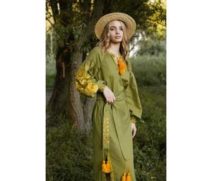 Vestidos Ucranianos Tejidos Ecológicos Lavables con Bordado, Manga Abullonada, Cuello en V Floral, Estilo Vintage, Largo hasta la Rodilla - Product Image 2