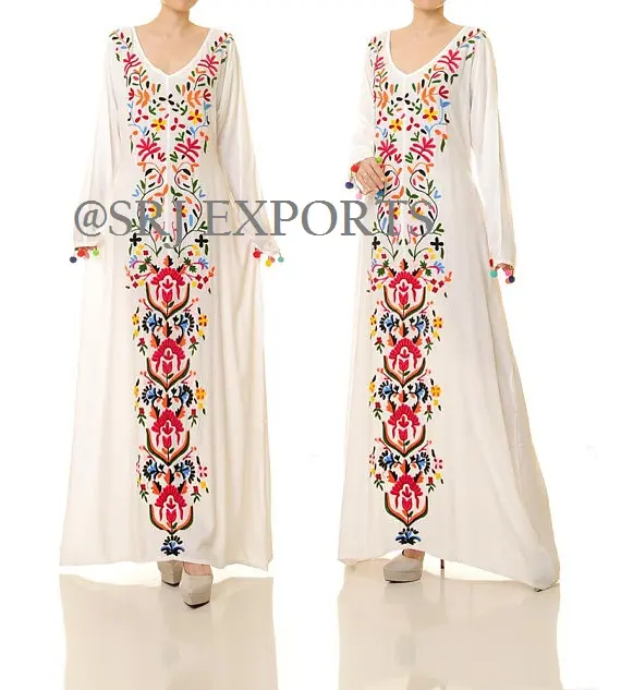 2019 Latest Clothing For Women Daily Gown With Different Size Girls Holiday Trendy Embroider Pom Pom Wide Sleeve Maxi Dress