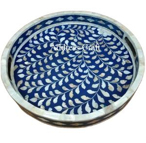 Bandeja de servicio de nácar de lujo para restaurante/bandeja decorativa para el hogar bandeja de servicio con incrustaciones de hueso de alta calidad producto pulido a mano - Product Image 1