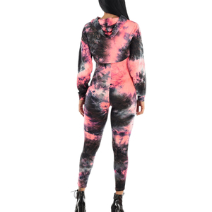 Sweat à capuche et pantalon de survêtement pour femmes, lot de deux pièces, avec teinture par nouage, vente en gros, usine chinoise - Product Image 3