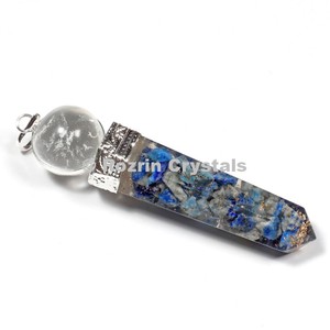 Pointe d'orgonite Lapis-Lazuli, avec pendentifs en boule de cristal, 1 pièce - Product Image 1