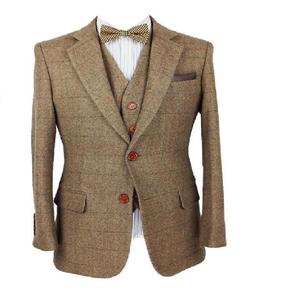 Ensemble de costumes en <span class=keywords><strong>tweed</strong></span> à chevrons, ensemble de costumes pour hommes en 3 pièces, blazers marrons pour hommes - Product Image 1