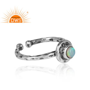 Ensemble d'Opale Ethiopienne Ronde Martelée Bague Oxydée en Argent 925 Bijouterie Collection Classique - Product Image 3