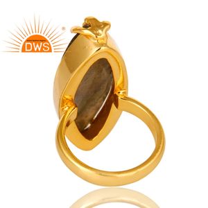 Faceted Labradorite Gemstone <b>Statement</b> <b>Ring</b> Jewelry Wholesale 14k Yellow Gold Plated Brass Jewelry Supplier - Product Image 3