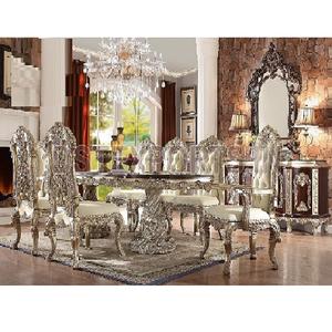 Muebles de Comedor Modernos y Duraderos de Madera de Teca Tapizados en Plata de Lujo - Product Image 1