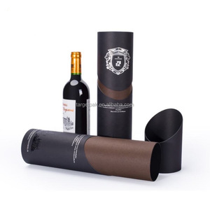 Fancy Black Logo whisky Gift Tube Box Luxury Wine Paper Unique Black Packaging Box Custom 1 Bottle Cardboard Gift Wine Box
