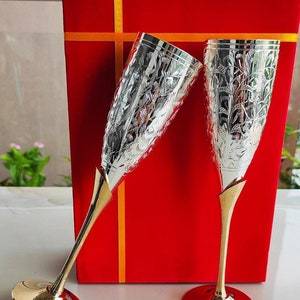 Luxury <b>Silver</b> Plated Goblet Glass Set Handcrafted Vintage Brass Wine Goblets Premium Wedding & Bridesmaid Gift Home Decorative - Product Image 4
