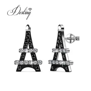 Sterling Silver 925 Premium Austrian Crystal Jewelry Fashion Eiffel Tower Design Daily Wear Stud Earrings Destiny Jewellery