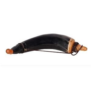 Corne à poudre de taureau de 14 pouces avec couvercle en bois et dessus en bois, non polie, pour l'artisanat, pour la fabrication artisanale - Product Image 4