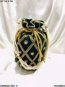 Craftstages International Ethnic Designer Velvet Ladies Evening <b>Bags</b> <b>Potli</b> Batua Style 12*20 CM for Bridal Occasions - Product Image 3