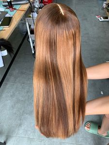 Perruques de cheveux naturels vietnamiens lisses et raides, teintes, avec closure en dentelle transparente - Product Image 3