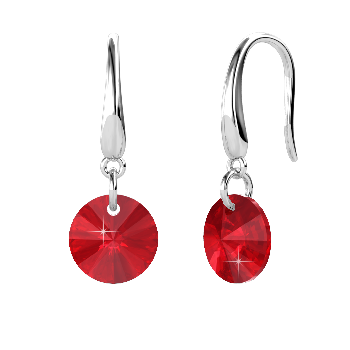 Brass With 18k White Gold Plated Earrings - Ruby Red