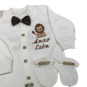 Nouveau-né Design vente en gros, personnalisé de haute qualité moderne à manches longues bambou 100% coton conception Lion bébé barboteuse ensemble cadeau - Product Image 3