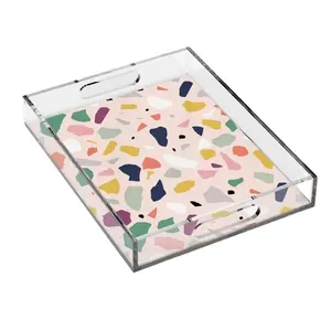 Wholesale UV printing monogrammed clear decorative acrylic lucite bed serving tray with insert