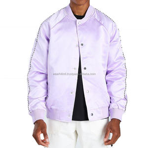Chaqueta de bombardero universitario de satén Rosa personalizada 2025, apliques con logotipo, chaqueta universitaria acolchada ligera, negra y multicolor - Product Image 1