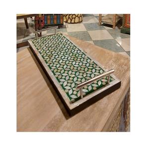 Plateau de service en bois et os incrustés, lot de 2 tailles différentes, pour thé et café, fabriqué en Inde - Product Image 6