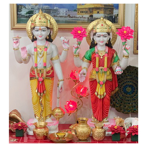 Traditional Indian Pure Makrana Marble Lakshmi Narayan Sculpture - Product Image 1